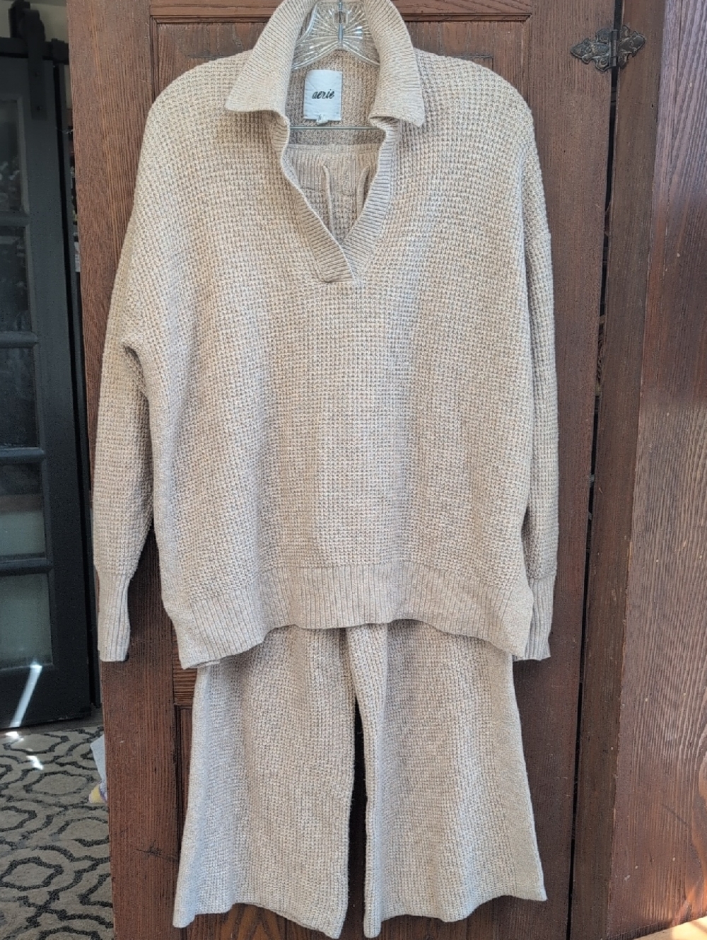 aerie Cozy Up Waffle Set in Light Beige
